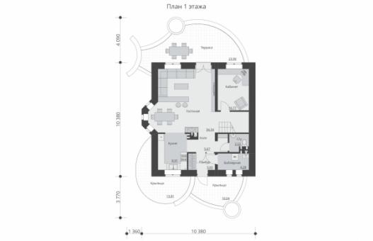 Проект одноэтажного дома с террасами и мансардой